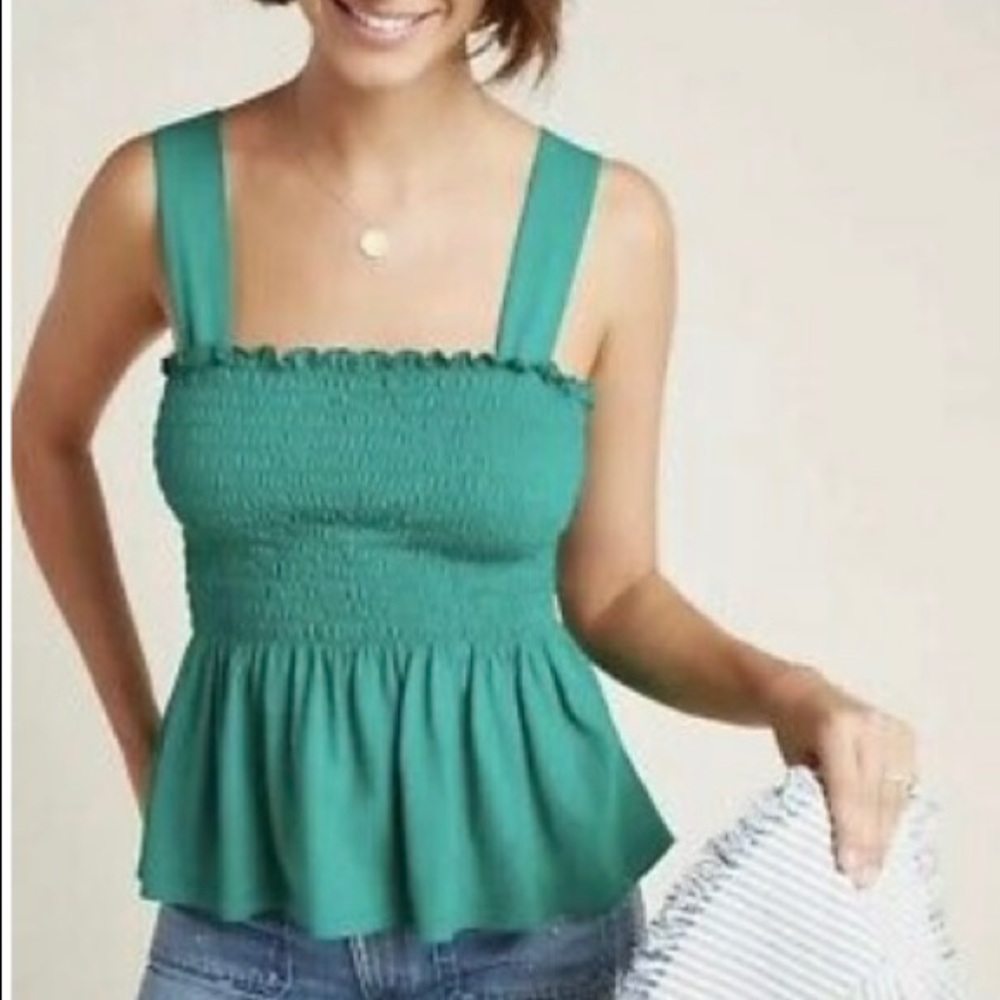 Kelly Green Anthro Smocked Peplum tank